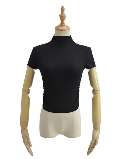 Mock Neck Ruched Short Sleeve Tee