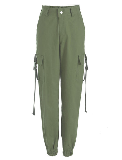 Ribbon Backpack Button Casual Pants