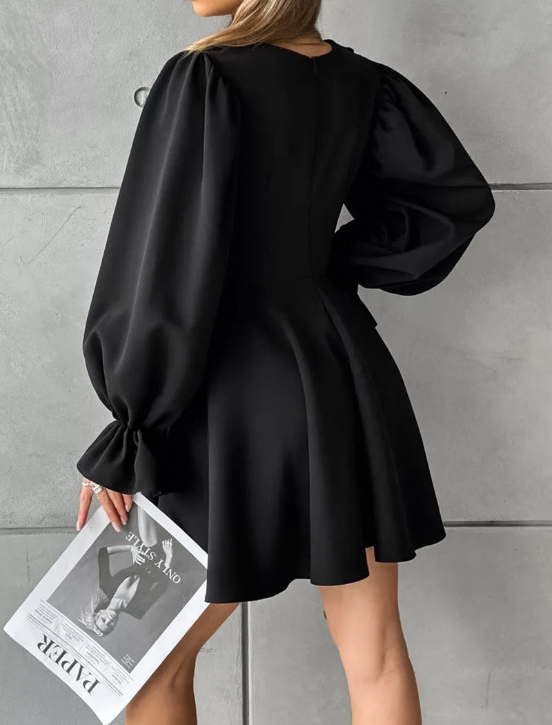 Lapel Bell Sleeve Long Sleeve Dress