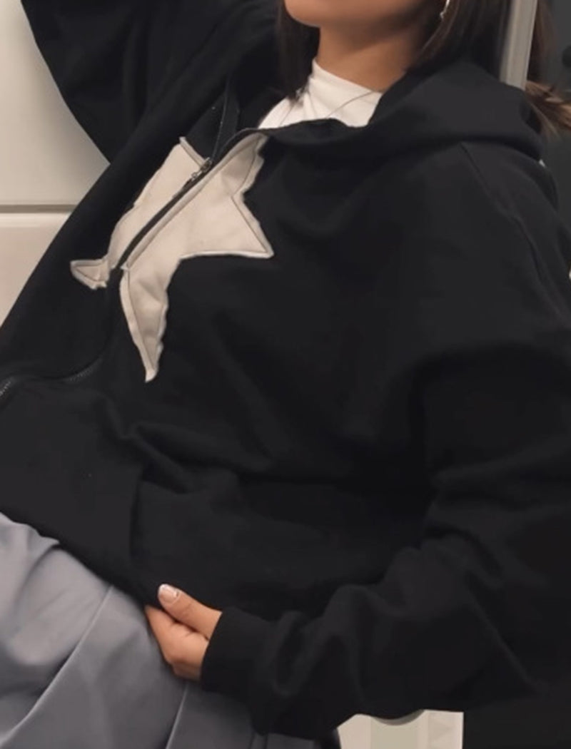 Zip-Up Hoodie with Star Applique