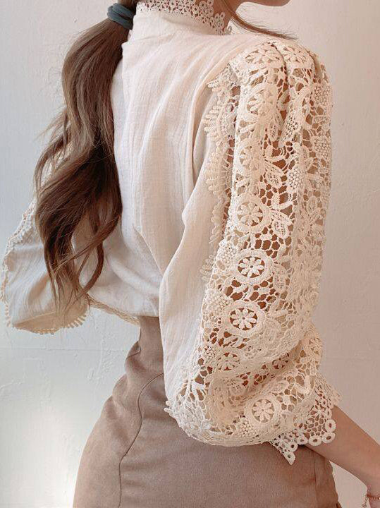 Lace Puff-Sleeve Blouse