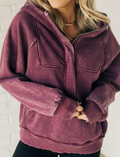 Half-Zip Casual Hoodie with Kangaroo Pocket