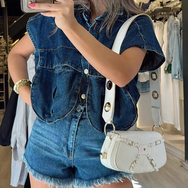 Oversized Denim Crop Vest