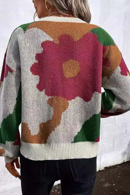 Abstract Floral Knit Sweater