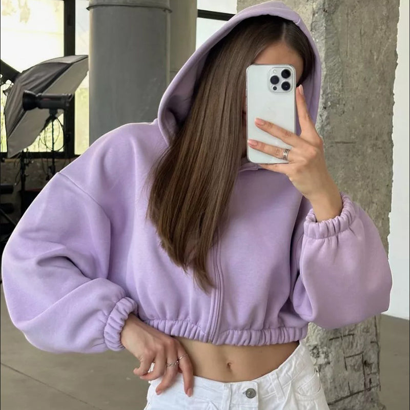 Long Sleeve Crop Zip Hoodie