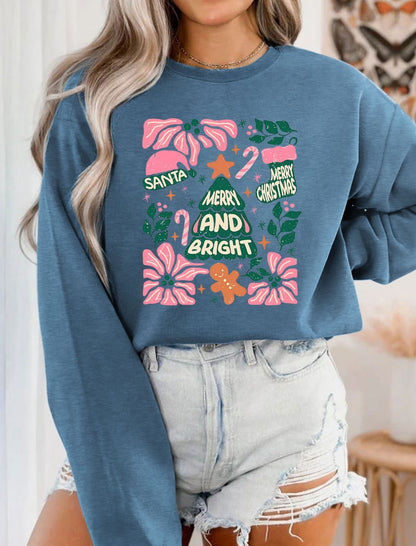 Vintage Print Crew Neck Long Sleeve Top