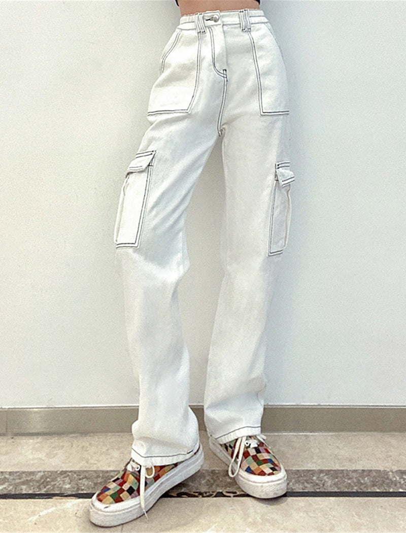 Denim Semi-Elastic Cargo Pants