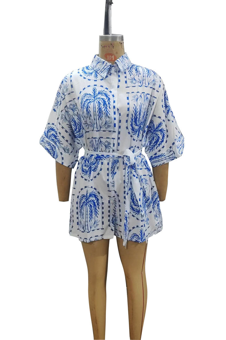 Graphic Print Belted Romper