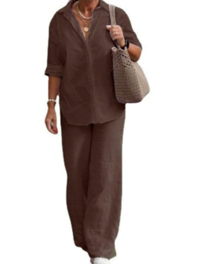 Long-Sleeve Shirt and Wide-Leg Pants Set