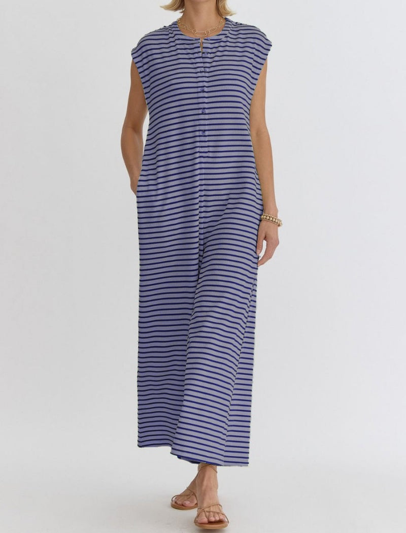 Striped Sleeveless Wide-Leg Jumpsuit