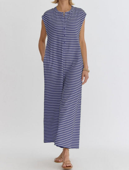 Striped Sleeveless Wide-Leg Jumpsuit