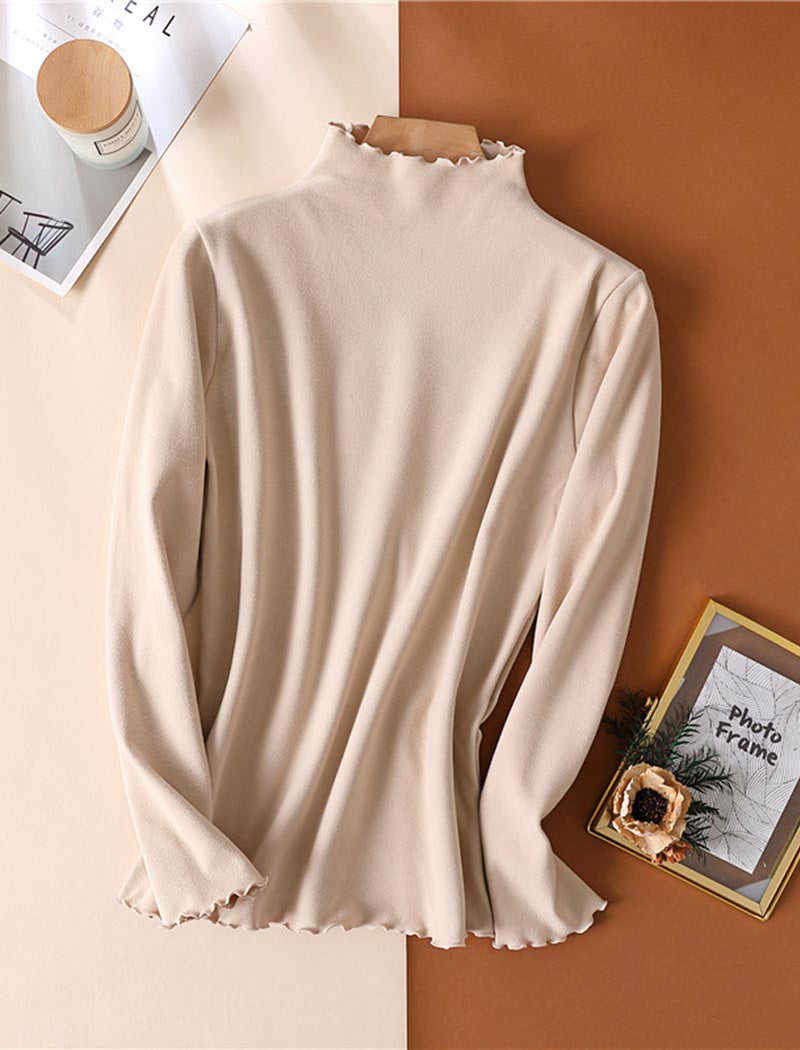 Ruffled Mock Neck Long-Sleeve Top