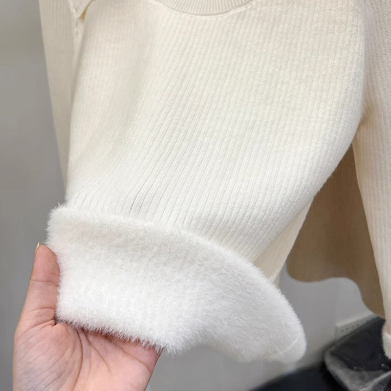 Fleece-Lined Mock Neck Cutout Sweater