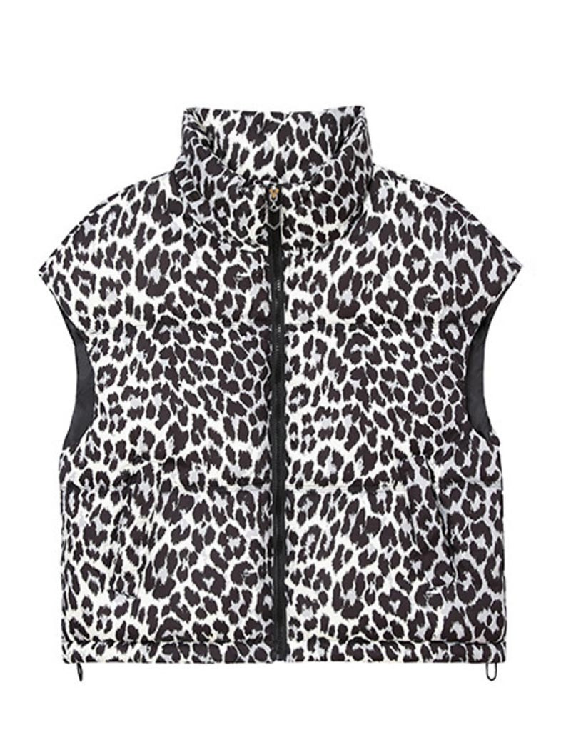 Sleeveless Leopard Print Puffer Vest