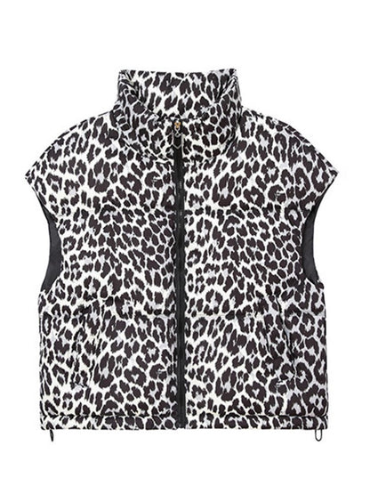 Sleeveless Leopard Print Puffer Vest