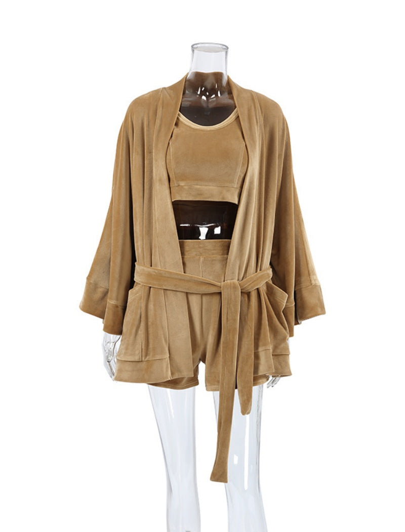 Velour Loungewear Set with Kimono Sleeve