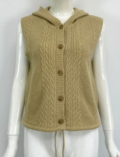 Cable-Knit Button-Up Sleeveless Vest