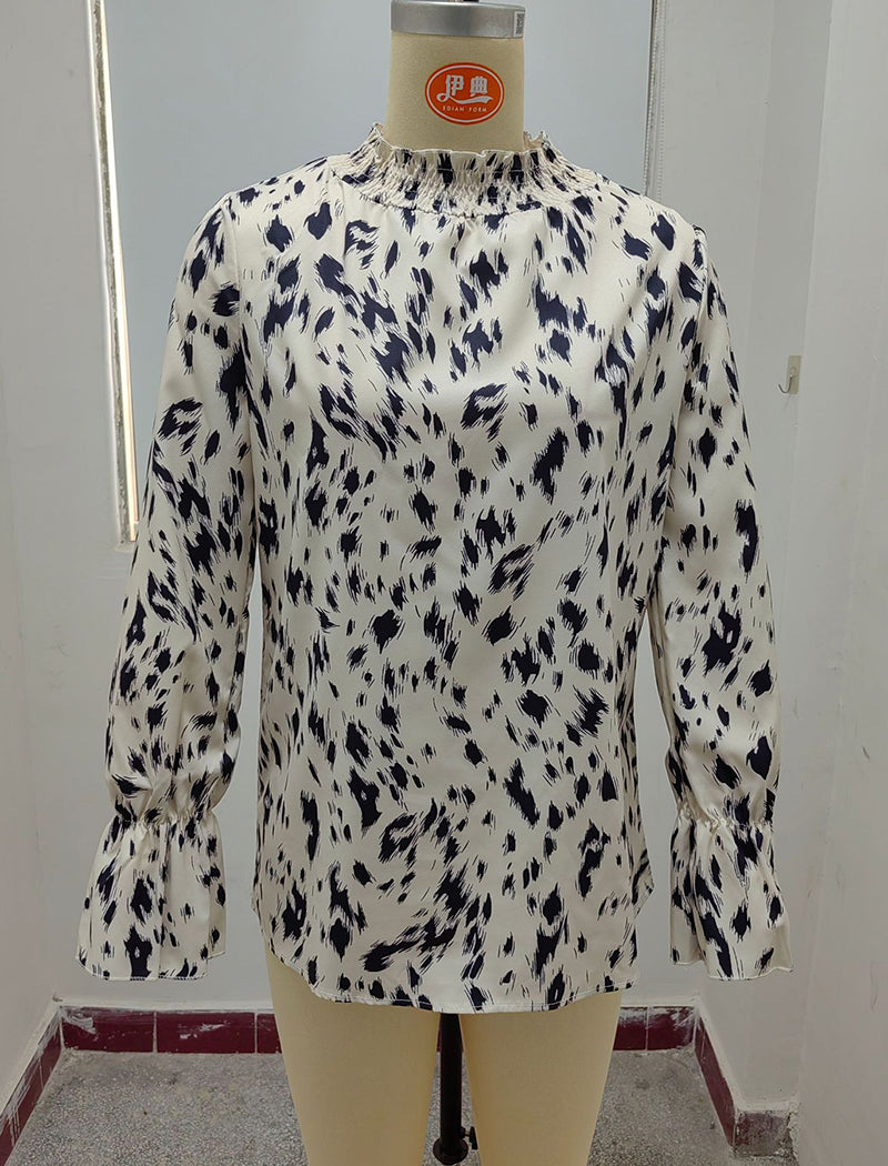 Animal Print High-Neck Blouse