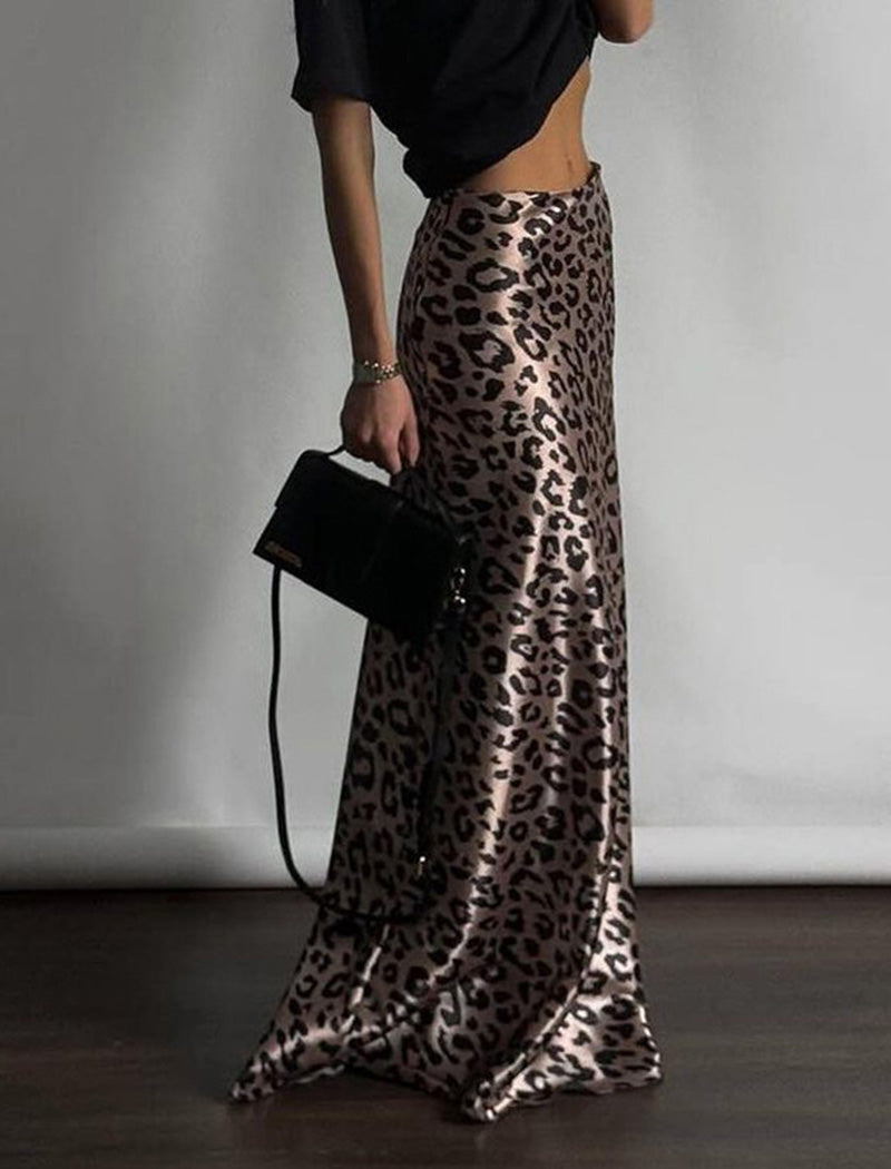 Leopard Print Satin Maxi Skirt