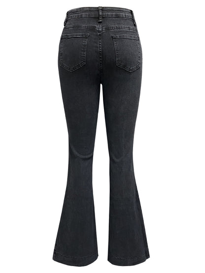 High-Rise Buttoned Flare Jeans