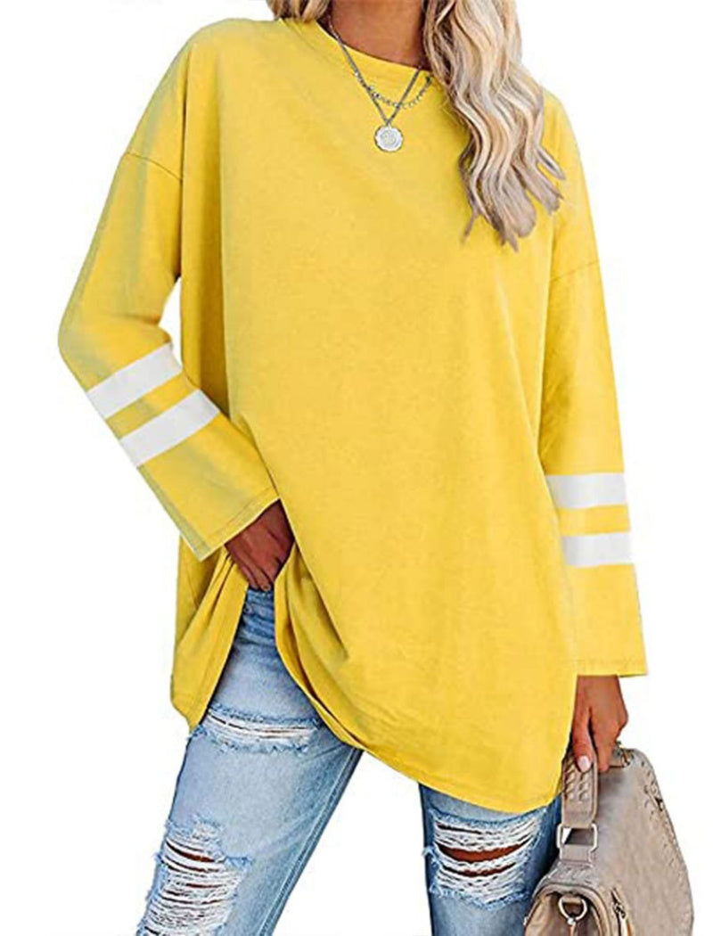 Colorblock Loose Drop-Shoulder Crew Neck Top