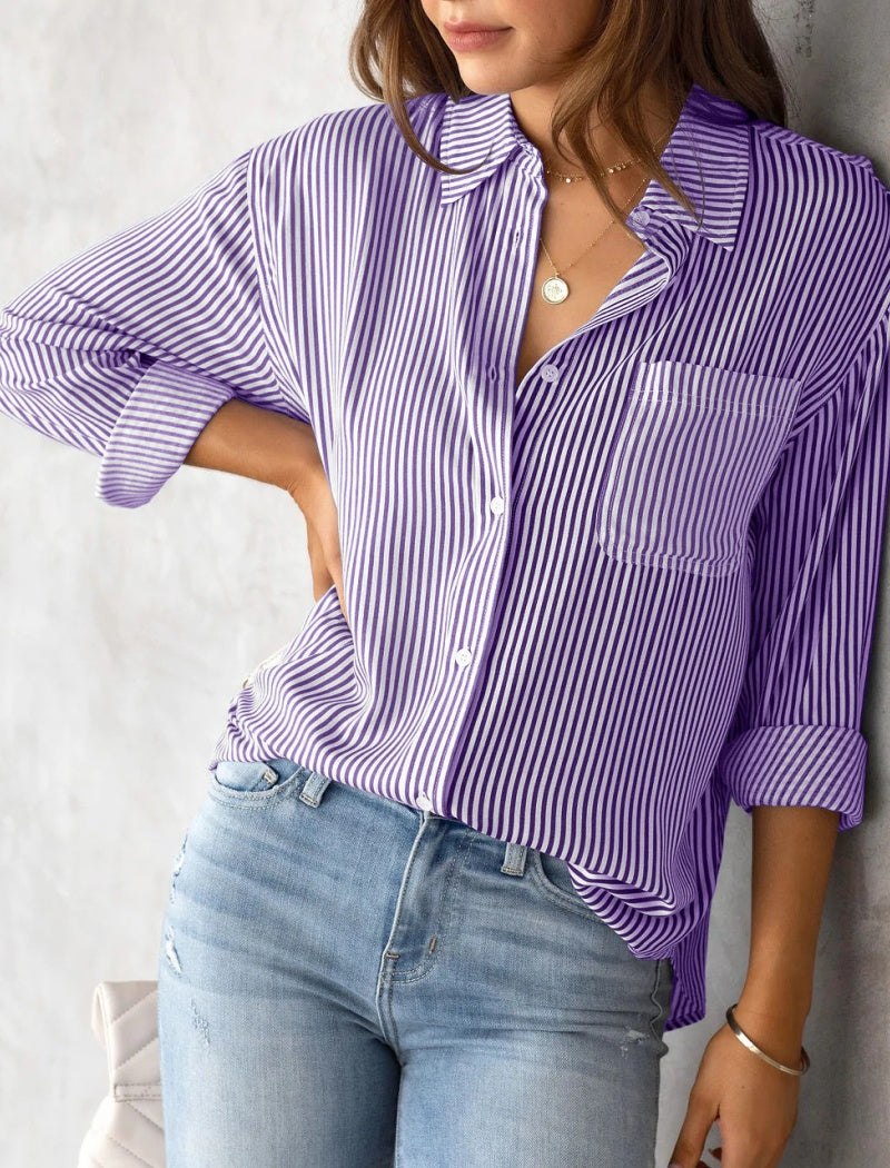 Button-Up Collared Striped Shirt