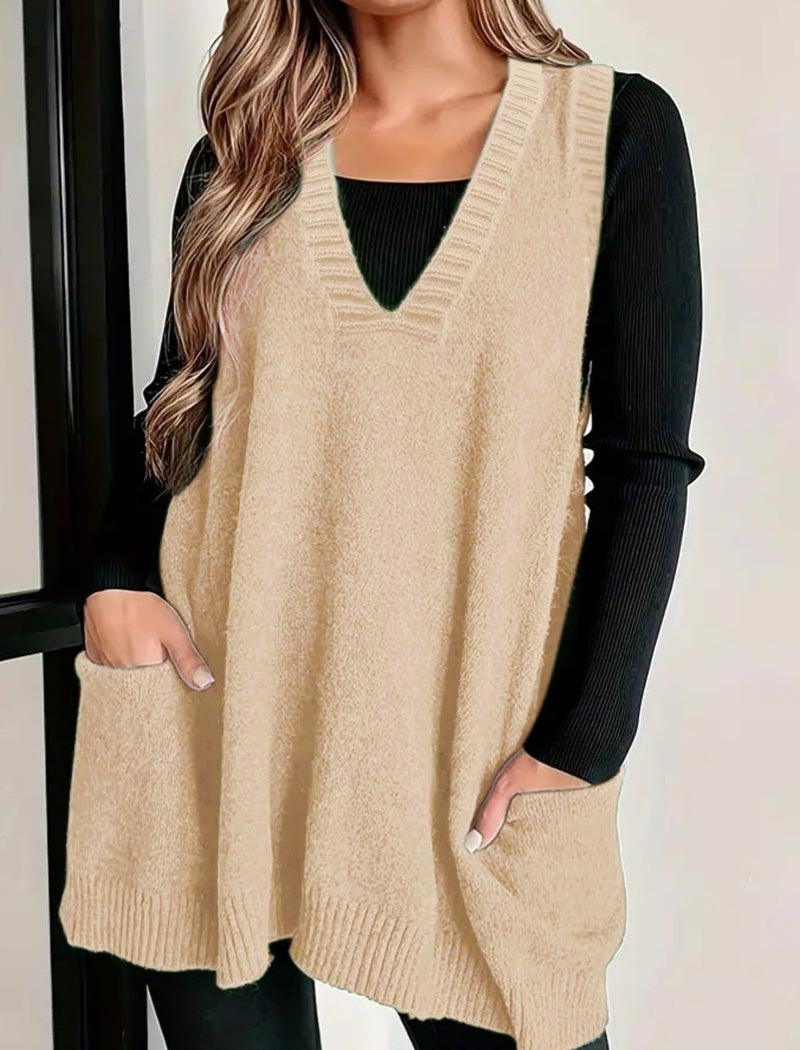 Sleeveless Knit Tunic with Front Pockets