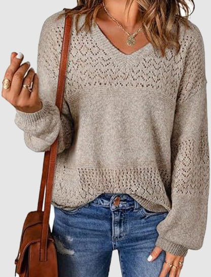 Knit Cutout V Neck Sweater