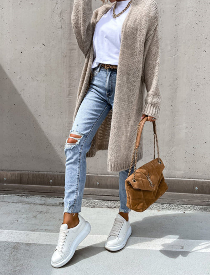 Solid Long-Sleeve Knit Cardigan