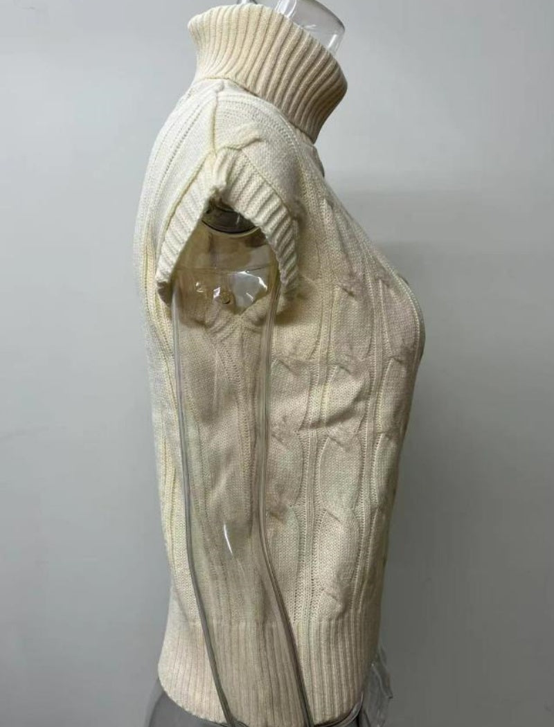 Solid Color High Neck Loose Knit Vest