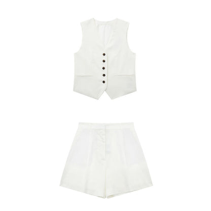 Button-Up Vest and Shorts Set