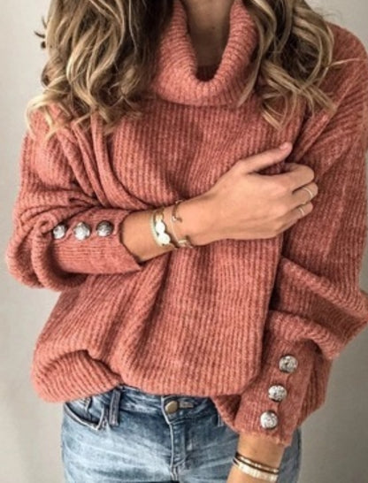 Oversized Button Turtleneck Sweater