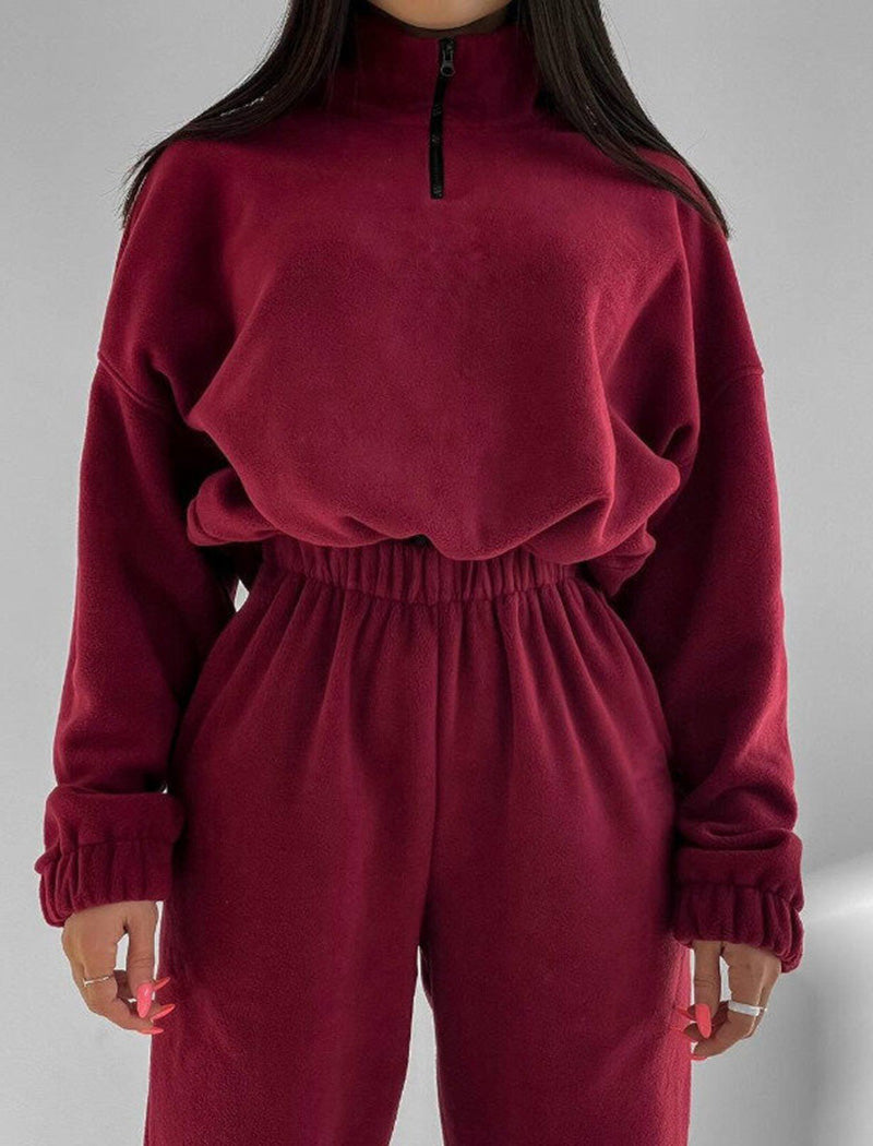 High-Neck Cropped Hoodie with Joggers