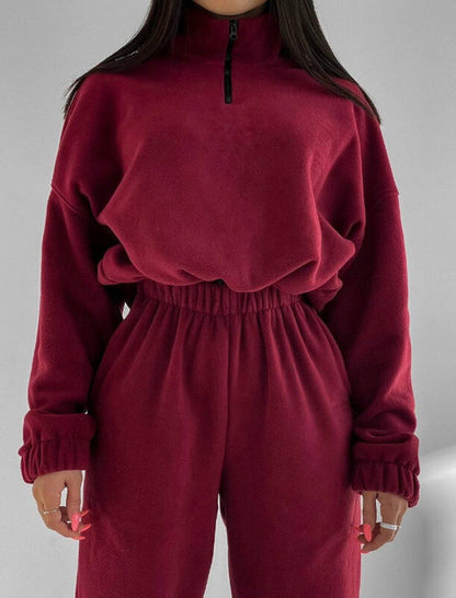 High-Neck Cropped Hoodie with Joggers