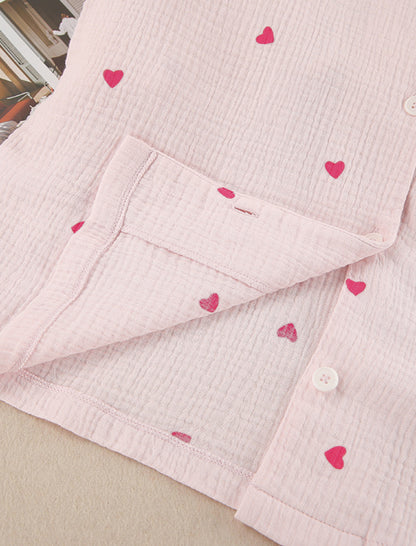 Heart Print Long Sleeve Pajama Set