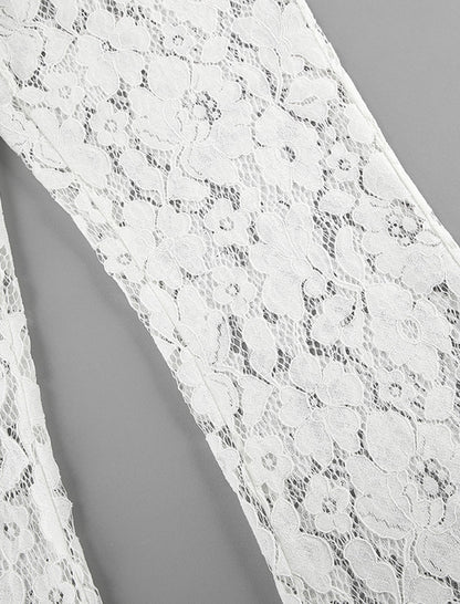 Sheer Floral Lace High-Waisted Pants