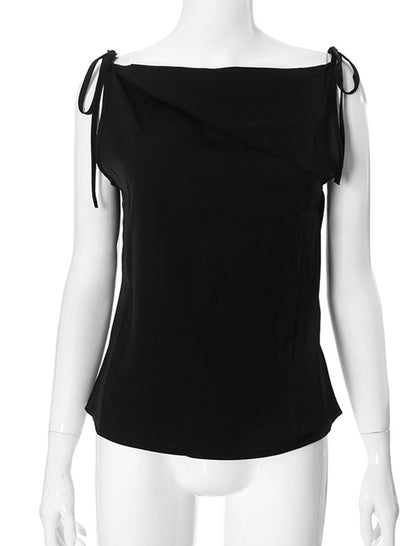 Asymmetrical Tie-Shoulder Sleeveless Top