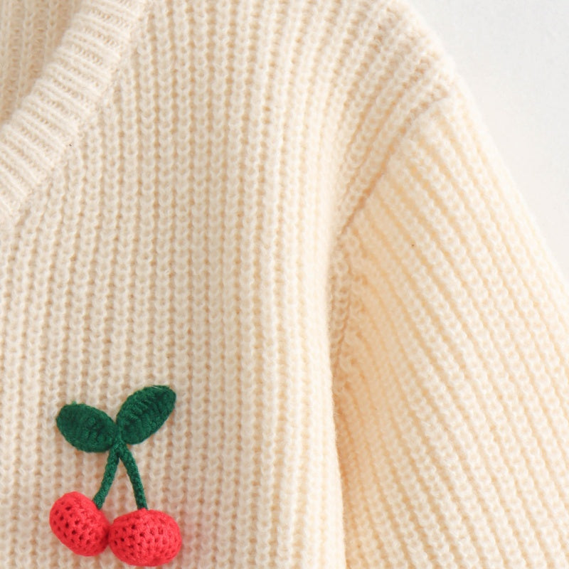 Cherry Applique Button-Front Cardigan