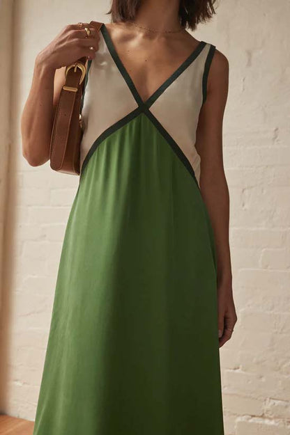 Colorblock V-Neck Maxi Dress