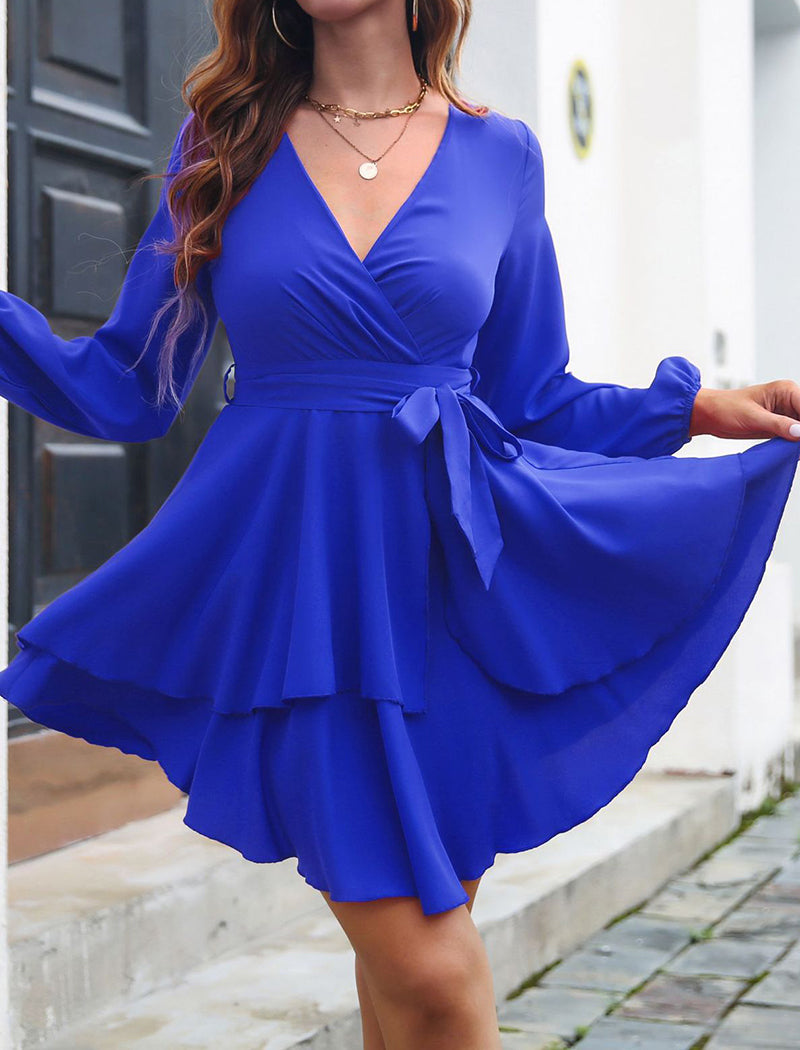 Multi-Layered Hem V-Neck Mini Dress