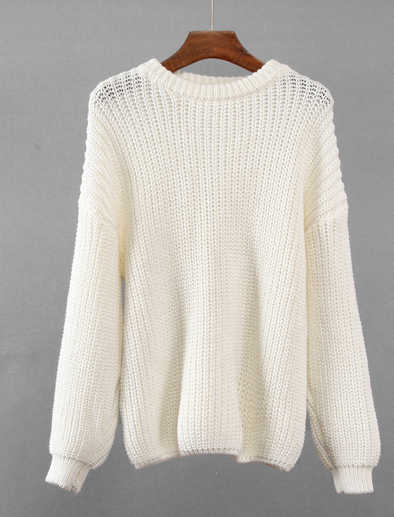 Casual Knit Long Sleeve Round Neck Sweater