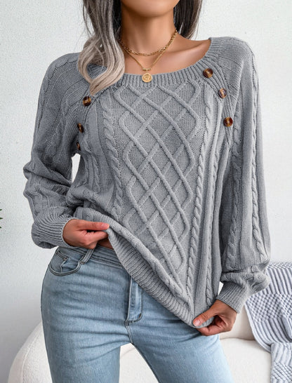 Cable Knit Sweater with Button Accents