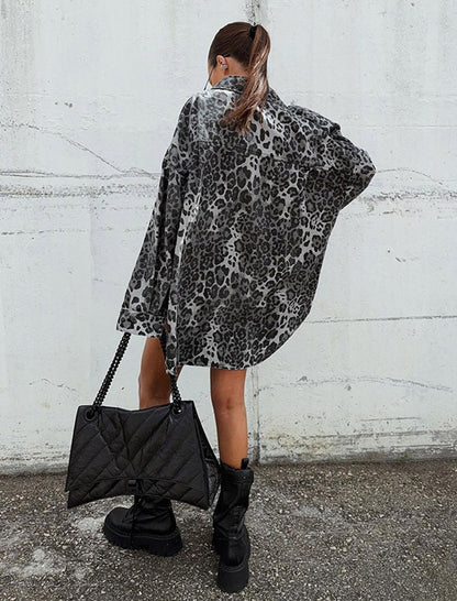 Oversized Leopard Print Button-Up Shirt