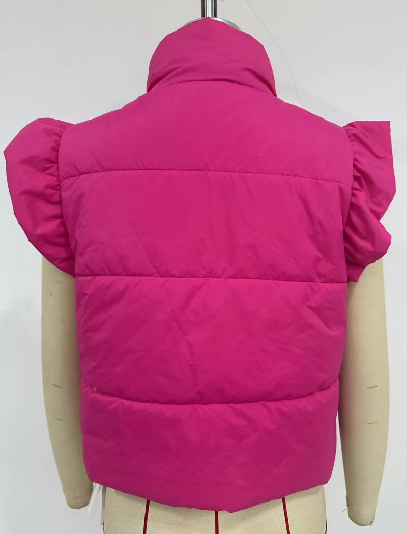 Ruffle Shoulder Puffer Vest
