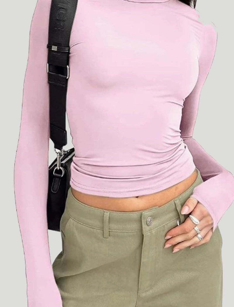 Long-Sleeve Crew Neck Crop Top