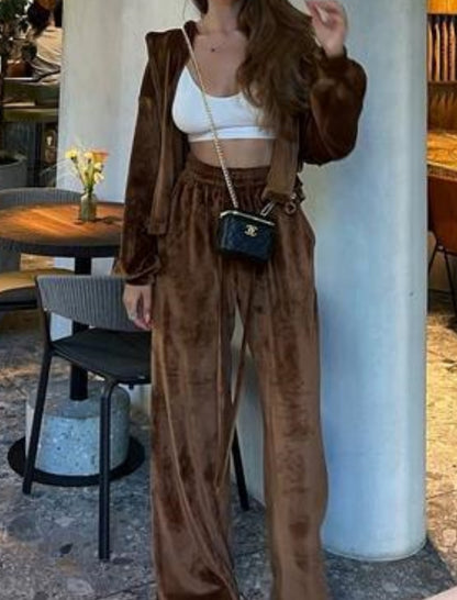 Hooded Belted Lounge Set with Wide Pants