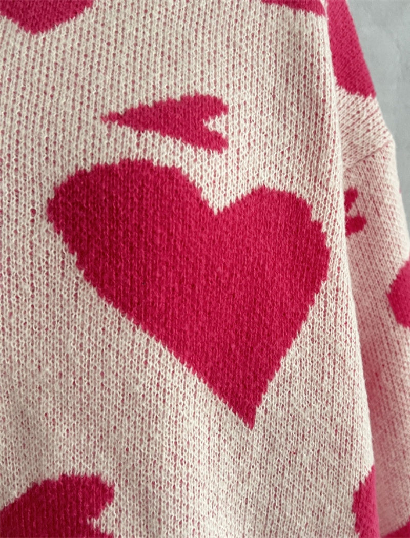 Heart Pattern Knit Sweater