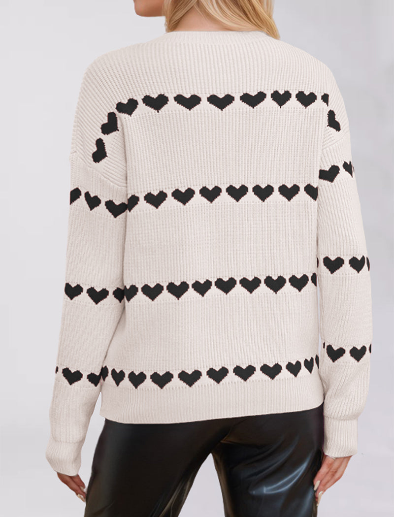 Striped Heart Print Pullover Sweater