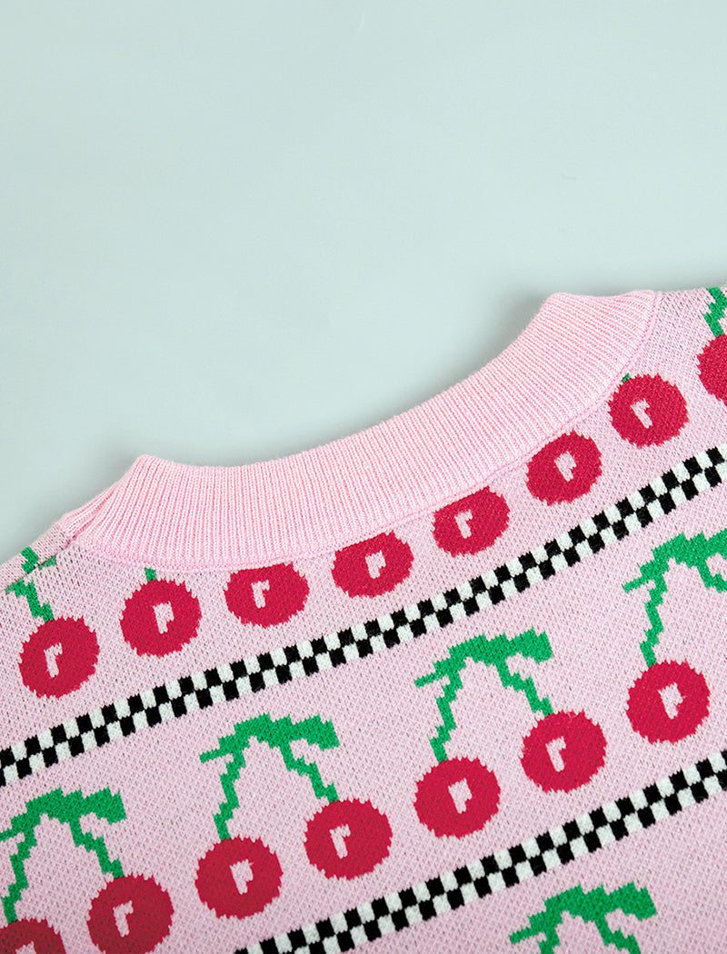 Cherry Pattern Oversized Knit Sweater