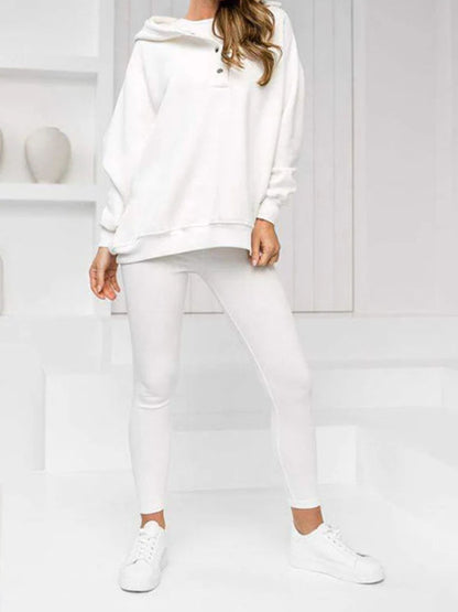 Buttoned Hoodie and Tank and Leggings Set